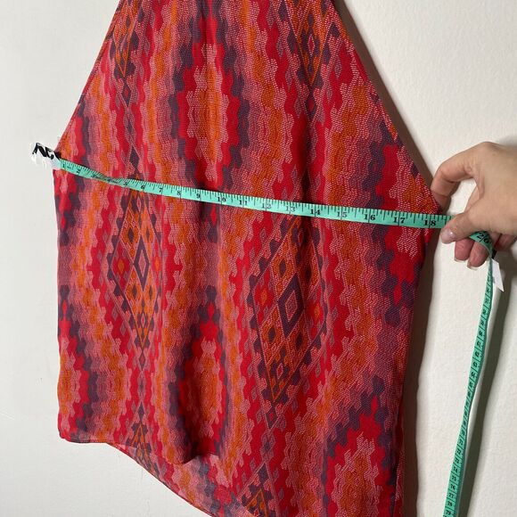 Allison Joy Alina Halter Firebrick Red Orange & Gray Aztec Sleeveless Top XS - Picture 10 of 10